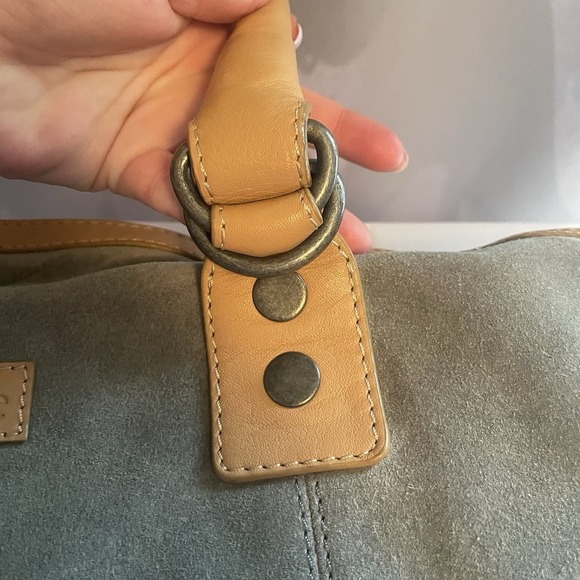 Sundance Medium Leather Suede Satchel Handbag Purse Olive Green Brown EUC - Picture 6 of 14